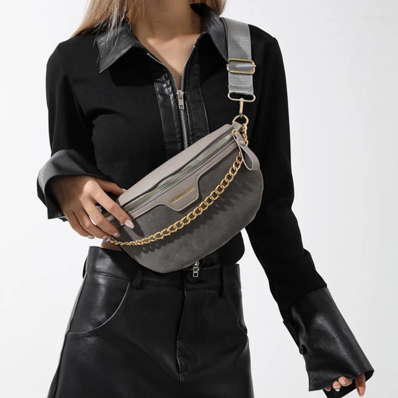 Sacs de taille Designer Rétro Sac Femmes En Cuir Mat Fanny Pack Mode Poitrine Chaîne Ceinture Femmes Qualité Épaule Bandoulière