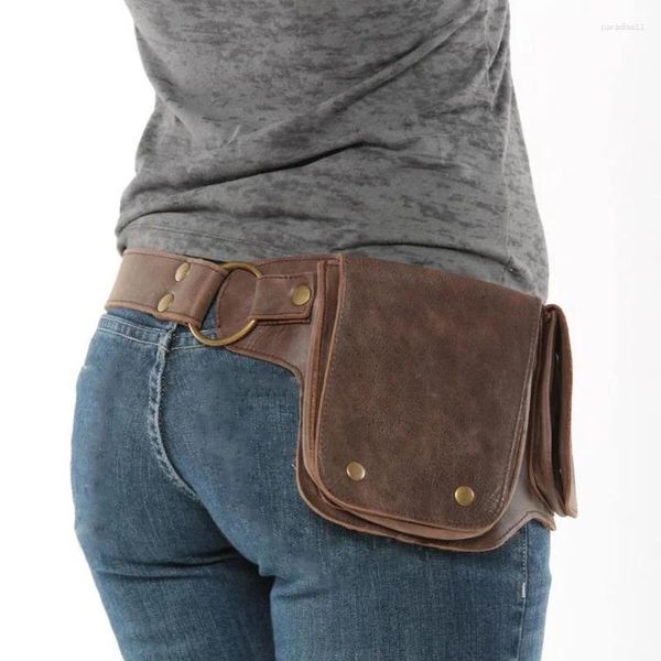 Bolsas de cintura Drop de la pierna de la pierna para mujeres Fanny Pack Medieval Leather Utility Cinturón de cadera Viajes al aire libre Multi-capa ajustable ajustable