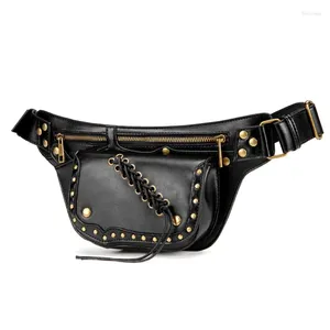 Taillezakken E74B Steampunk Pu Leather Crossbody Borsttas Schouderdag Pack Middeleeuwse Zakken Zakken Zakken Sling Purse Belt