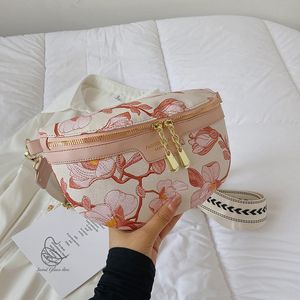 Sacs de taille Élégant fleur imprimé sacs de taille en cuir PU pour les femmes chaîne fermeture éclair taille Pack femme Fanny Pack large sangle bandoulière poitrine sac 230825