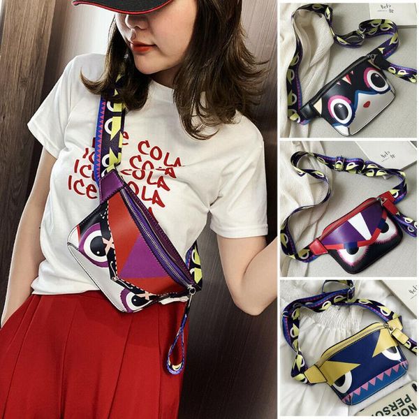 Sacs de taille Est femmes ceinture sac PU dessin animé Graffiti Pack adolescentes vacances épaule poitrine voyage téléphone pochette