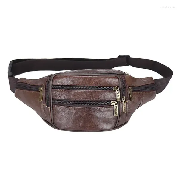 Bolsas de cintura Fanny Pack Cuero genuino Bolso para hombre Monedero holográfico Banana Cinturón Pierna