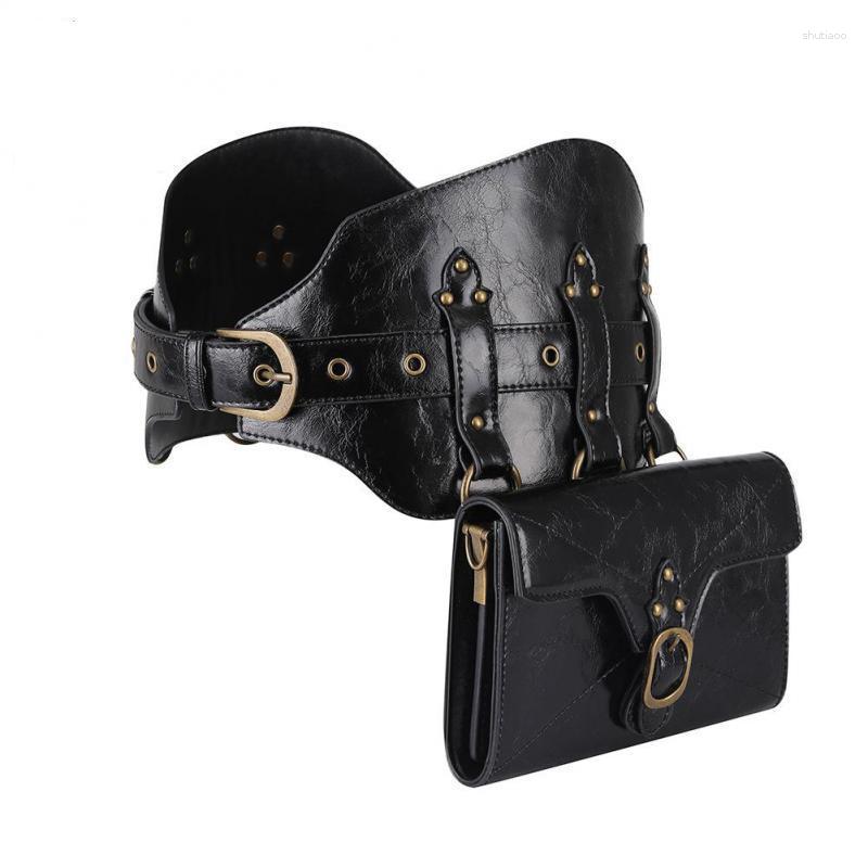 Sacos de cintura Fanny Pack Steampunk PU Couro Mulheres Saco Ao Ar Livre Celular Retro Cinto Peito Perna Bum