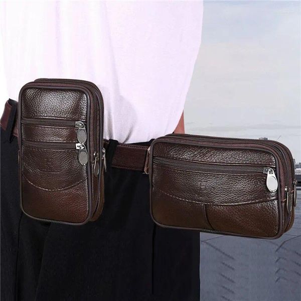 Bolsas de cintura Fannypack Hombres Cinturón Bolsa Masculina Cremallera Cuero Teléfono Bolsa Fanny Packs 5.5inch 6 pulgadas Caja Hombre Monedero