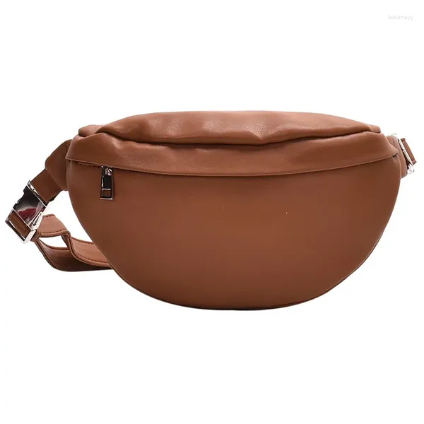 Bolsas de cintura Bolsa de moda Color sólido PU Metal Metal Cadena de silla Fanny Pack Bananka Women Wild Satchel Belly Band Cinturón