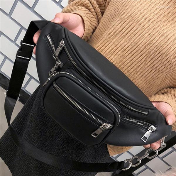 Bolsas de cintura Moda para mujeres Patrón de piedra PU Bolsa de cadena de cuero Ocio Fanny Pack Satchel Belly Band Belt