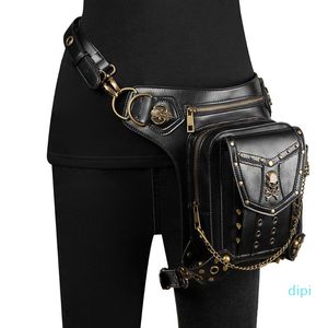 Sacs de taille Mode Punk Femmes pour les crânes féminines Rivets Sac à bandoulière en cuir Vintage Vintage Steampunk Crossbody Haute Qualité