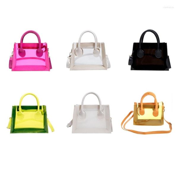 Bolsas de cintura Moda PVC Jelly Bag Mujeres Bolso transparente Verano Playa Clear Hombro Color Caramelo Crossbody Tote E74B