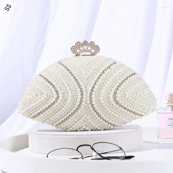 Bolsas de cintura Moda Rhinestone Crown Lock Wedding Party Hombro Shell Diseño Bolsos de embrague femeninos