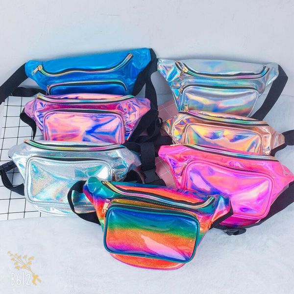 Bolsas de cintura Moda para mujer Damas Láser Bum Bag Fanny Pack Cinturón reflectante Vacaciones Viajes Paquetes femeninos Color puro