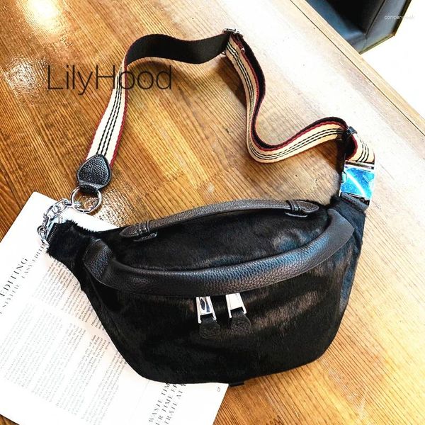 Sacs de taille Femelle Femelle Higon Quality Horse Sac Femme Designer Luxury Luxury Artificial Le cuir Hair Cell Phone Black Fanny Pack