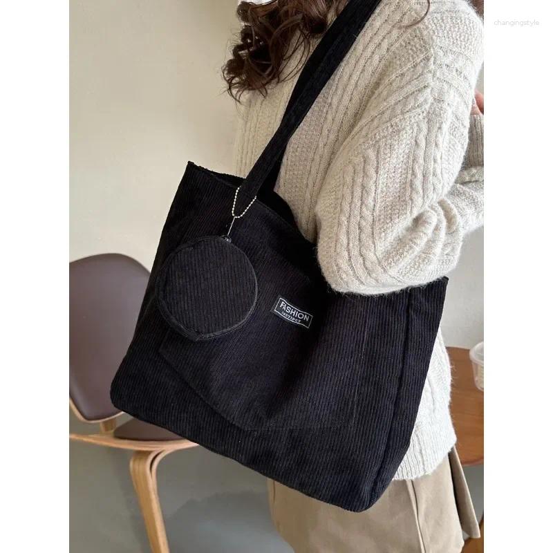 Waist Bags Foufurieux Corduroy Shoulder Bag Women Vintage Shopping Girls Student Bookbag Handbags Casual Tote With Outside Pocket