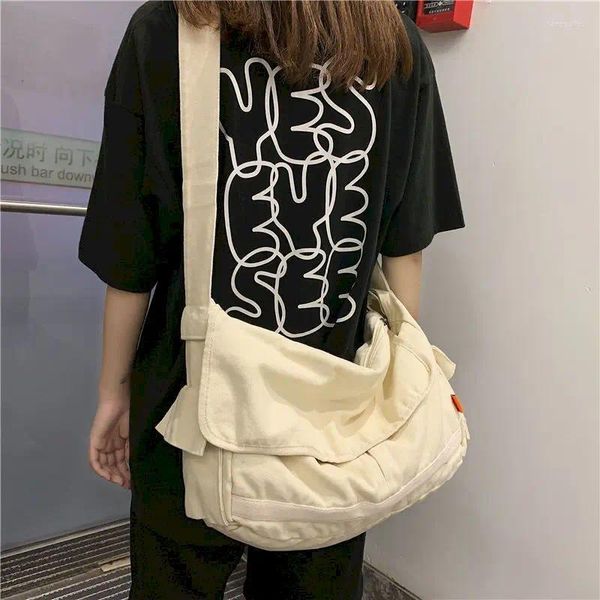 Bolsas de cintura Foufurieux Tela de lona femenina Bolsa de hombro holgada Y2K Estudiante Ocio Tamaño mediano Libro escolar Bolsa para computadora portátil Messenger Side