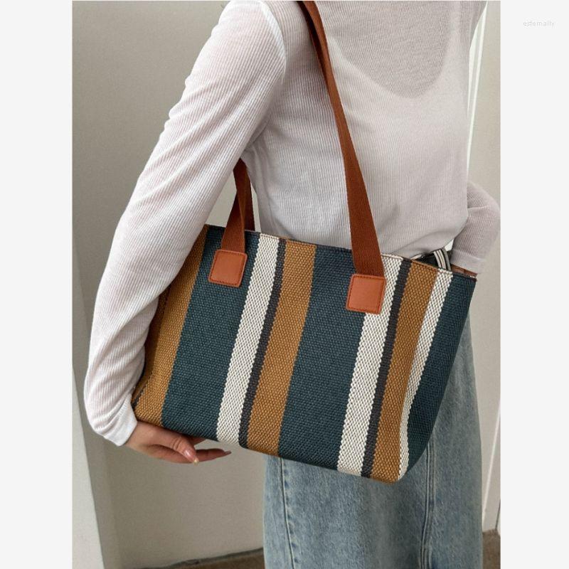 Taillezakken foufurieux grote capaciteit casual tote vrouwen ontwerp canvas schouder crossbody tas mode stripe handtassen dame