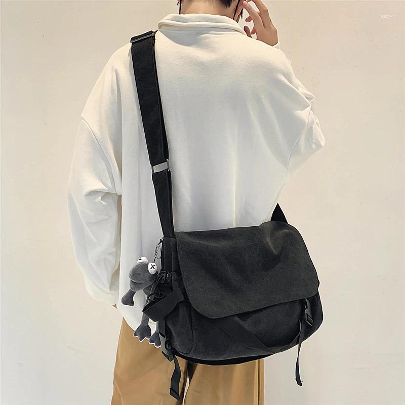 Waist Bags Foufurieux Male Canvas Fabric Soft Slouchy Shoulder Bag Y2K Student Leisure Medium School Book Laptop Pouch Messenger Side