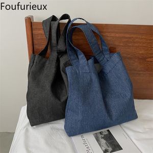 Heuptassen Foufurieux Unisex canvas tas Blauw Eén schouder Casual Grote capaciteit draagtas Vintage eenvoudige denim tas Veelzijdig canvas 230829