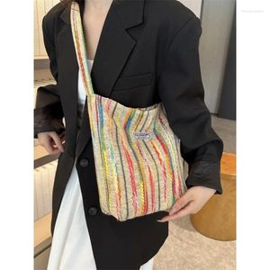 Sacs de taille Foufurieux Femmes Coloré Stripe Toile Épaule Mode Coréenne Eco Tissu Bourse Livres Bandoulière Sac Coton Sacs À Main Filles