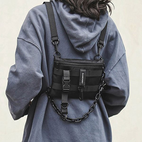 Riñoneras Bolsa de pecho táctica funcional para Unisex Moda Bullet Hip Hop Chaleco Streetwear Pack Mujer Black Wild Rig 230629