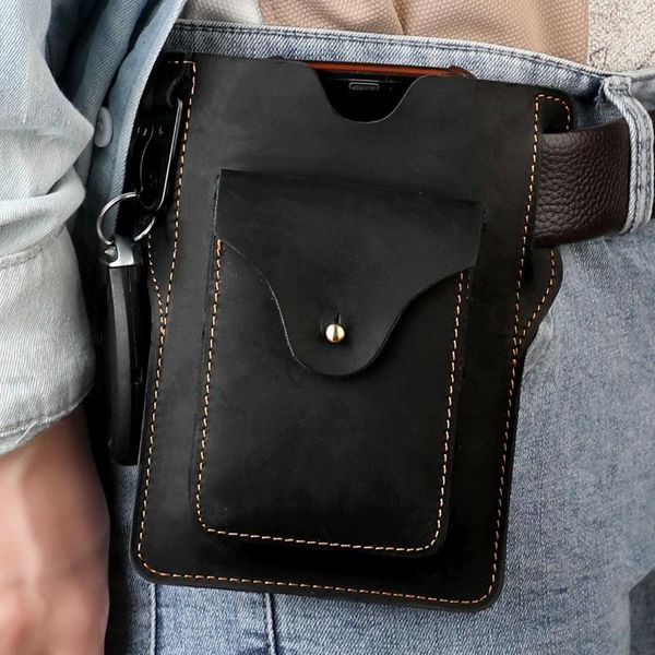 Bolsas de cintura Paquete de cuero genuino Paquete de hombres Retro Cinturón Diseño Key Wallet Teléfono deportivo al aire libre para 6.5 pulgadas