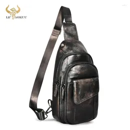 Taillezakken Echte echte lederen mannen Koffie Retro Travel Triangle Chest Sling Bag Design 8 "Tablet One Shoulder Strap Daypack Man 8013