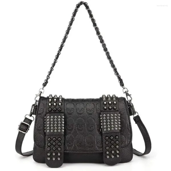 Sacs de taille Goth Rivet Sac à bandoulière Punk Skull PU Cuir Chain Satchel Tote Black Wallet Y2K Style Handsbag Bolsos Bolsos