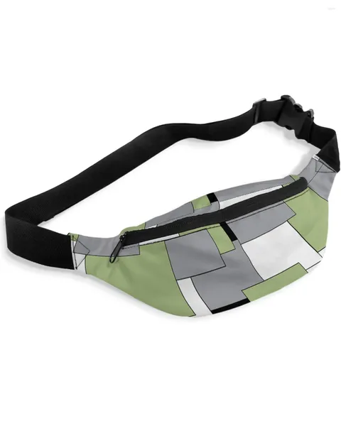 Sacs de taille vert noir gris Patchwork art abstrait pour femmes homme voyage épaule bandoulière poitrine imperméable Fanny Pack