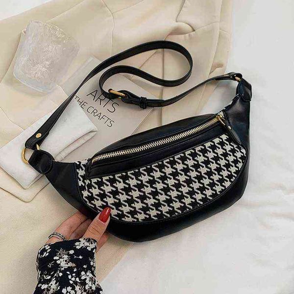 HBP Sacs de taille Houndstooth Plaid Femmes Taille Sac Toile et Pu Emballage Femelle Fanny Pack Dames Large Band Bandoulière Poitrine Tendance Marque 220727