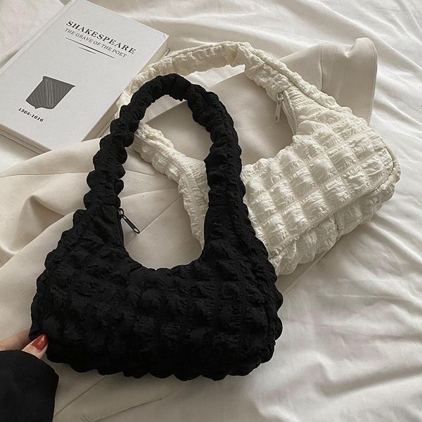 Riñoneras Estilo Ins plisado para mujer, bolso para las axilas, bolso pequeño de burbujas blancas, bolso de mano tipo mensajero para chicas dulces