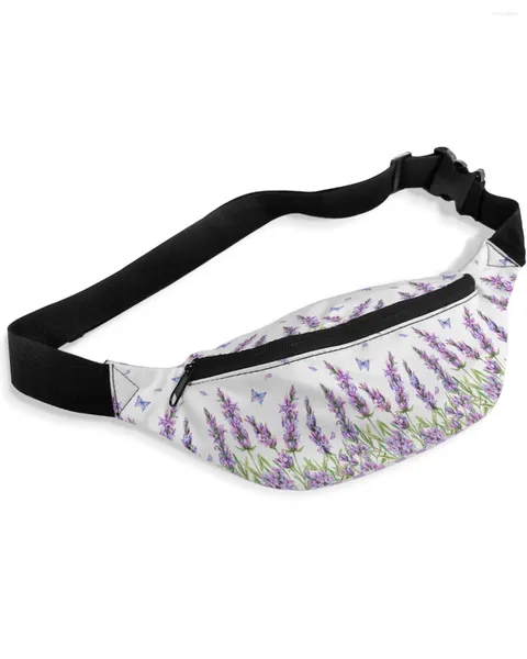 Sacs de taille Lavande Fleur Papillon Violet Plaid Pour Femmes Homme Voyage Épaule Bandoulière Poitrine Étanche Fanny Pack