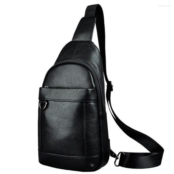 Bolsas de cintura Le'aokuu Hombres Real Cuero Casual Pecho Bolsa Sling Diseño Un Hombro Crossbody Daypack para Hombre 8016