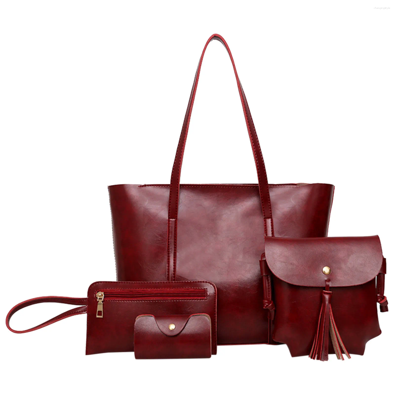 Поясные сумки, кожаные повседневные женские сумки, комплект из 4 предметов, сумка на плечо, сумка-тоут с держателем для покупок, модный кошелек в стиле Харадзюку