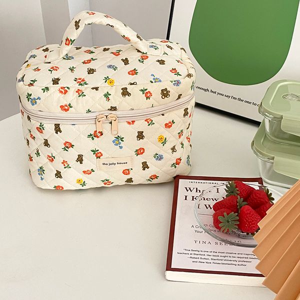 Sacs de taille Liberty Quilting coton sac de maquillage femmes fermeture éclair organisateur cosmétique grande boîte en tissu mignon maquillage sac à main trousse de toilette portable 230826