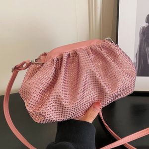 Taillezakken Luxe vrouwen roze bling wolk avondkoppeling kristal crossbody tas shell clip feest bruiloft handtas en portemonnee 23519