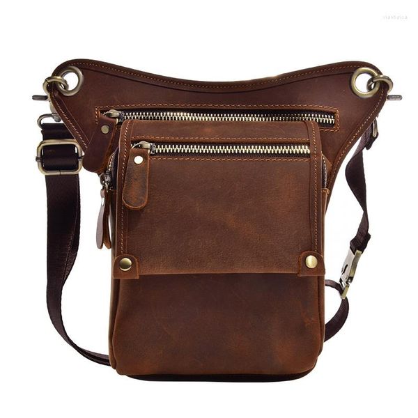 Sacs de taille hommes Crazy Horse en cuir véritable ceinture sac messager épaule voyage moto équitation Fanny Pack cuisse goutte jambe