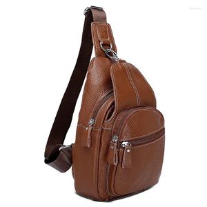 Taillezakken Heren echt lederen retro Sling Chest Bas Belt Backle Back Pack Cross Body Schouder Messenger Unsalance Sports Pouch Travel