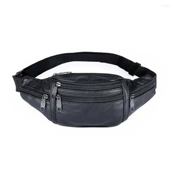 Sacs de taille Hommes Sac Multifonctionnel En Cuir Réglable Ceinture D'argent Poche Compartiments Zippés Voyage Vacances Noir Casual Bandoulière