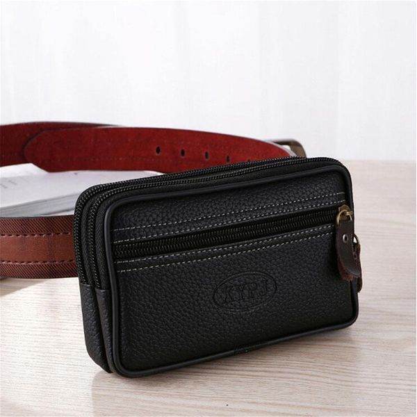 Taille Sacs Hommes Casual PU Sac En Cuir Fermeture Éclair Voyage Anti-vol Pack Ceinture Mâle Coin Pour Téléphone Pouch1