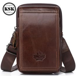 Sacs de taille hommes sac en cuir véritable petit sac à bandoulière pour hommes mode Vintage rabat poche en cuir épaule sacs à bandoulière moraillon KSK 231006