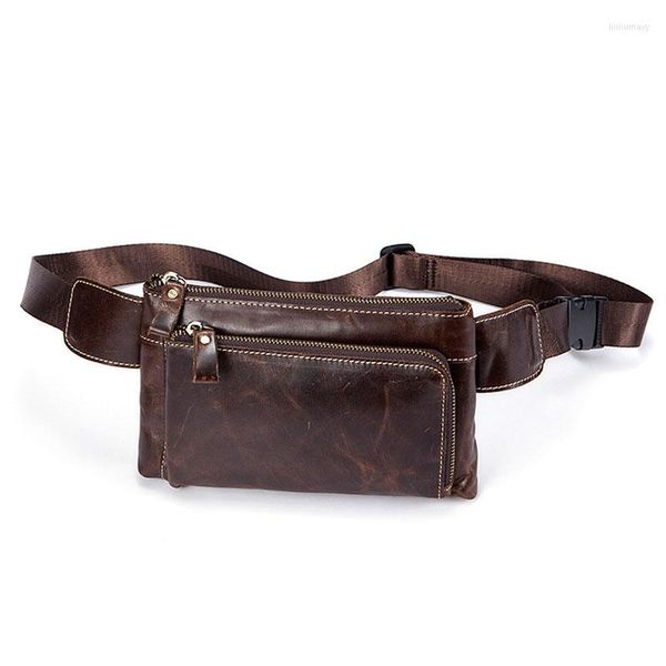 Bolsas de cintura Hombres Bolsa de cuero Hombres de negocios Retro Bolsillos Pecho Cabecera Capa de Man Pack