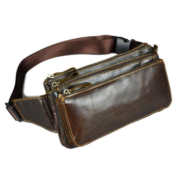 Sacs de taille hommes huile cire cuir vachette Vintage voyage cellule/téléphone portable hanche Bum ceinture pochette Fanny Pack sac à main sac