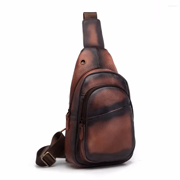 Bolsas de cintura Hombres Calidad Cuero Casual Moda Viaje Pecho Paquete Sling Bag Diseño Un hombro Cross Body Daypack 8 