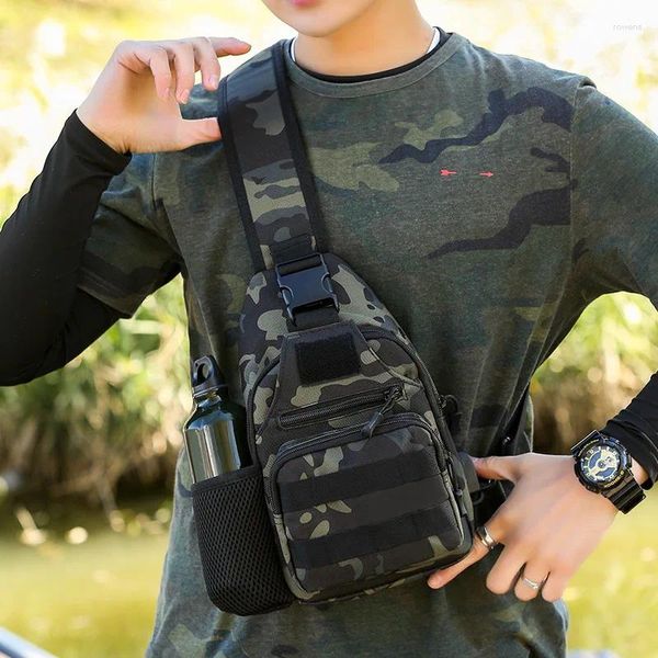 Bolsas de cintura Bolsa de pecho para hombres Crossbody Multifuncional Camuflaje Tácticas Mochila Al aire libre Lona Ocio Deportes Señuelo