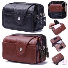 Bolsas de cintura Paquete multifunción para hombres Teléfono Bolsillo Bolso de viaje Bolsa impermeable PU Cuero Masculino Vintage Negocios