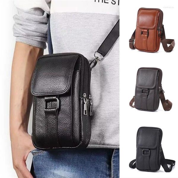 Bolsas de cintura Hombres Hombro Cuero Crossbody Bolsa Paquete Casual Fanny Cinturón Retro Para Hombre Pequeño Teléfono Bolsillo Multi Capa