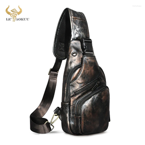 Sacs de taille hommes doux en cuir véritable café mode Triangle poitrine sac à bandoulière 8 