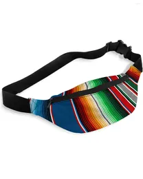 Sacos de cintura listras mexicanas pacotes coloridos bolsa de ombro unisex mensageiro casual moda fanny pack para mulheres