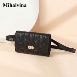 Sacs de taille Mihaivina femmes en cuir caillage fanny de courroie rétro à carreure femelle femelle épaule de banane crossbody bum 230310