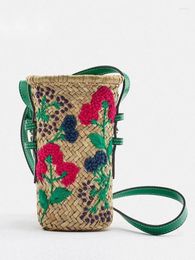 Heuptassen Mini uitgehold lange riem Handmatig breien Vrouw Messenger Bag Casual bloemen Bamboe emmer Hoge kwaliteit telefoon handtas