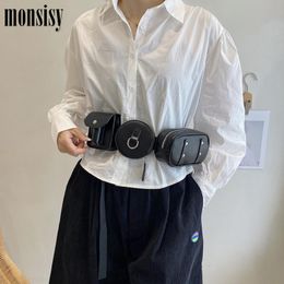 Taillezakken Monsisy Fashion Fanny Pack voor WMen Men 2023 Wasit Bag Pu Leather Zipper Pocket Belt Telefoon Pouch unisex borst bolsa