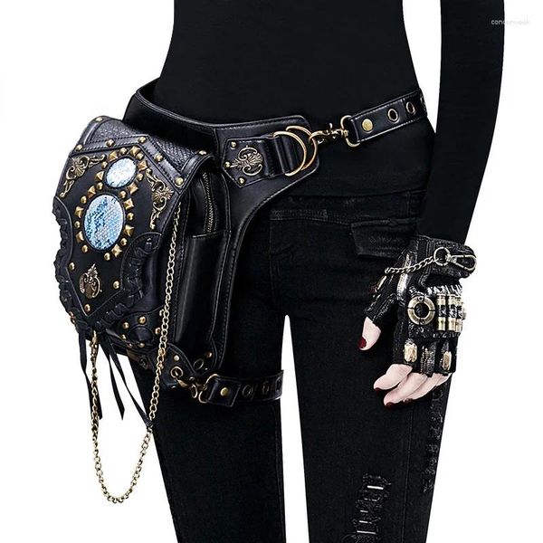 Sacs de taille Motorcycle vapeur punk jambe hanche courroie de la banane messager Sac à épaule rivet packs backs backs pour femmes gothiques